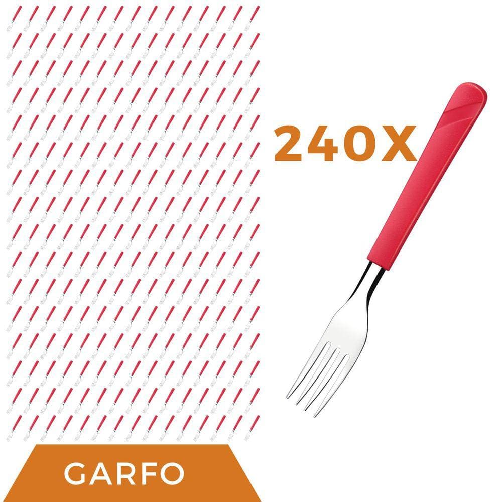 Kit 240 Peças Garfos Aço Inox Plástico Vermelho Luna Almoço