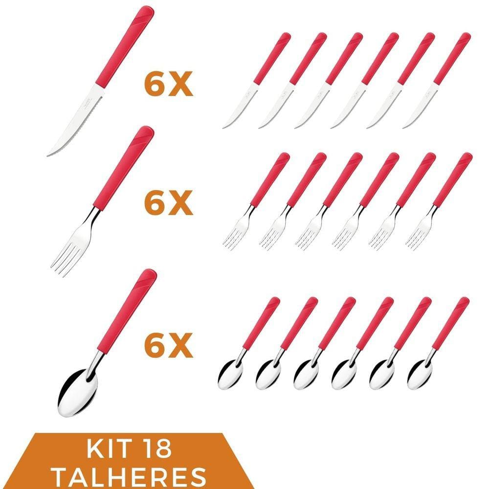 Talheres Faca Colher Garfo Aço Inox Vermelho Luna - 18 un