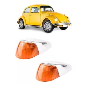 Par Lente Pisca Seta Dianteira + Capa Cromada Fusca Laranja
