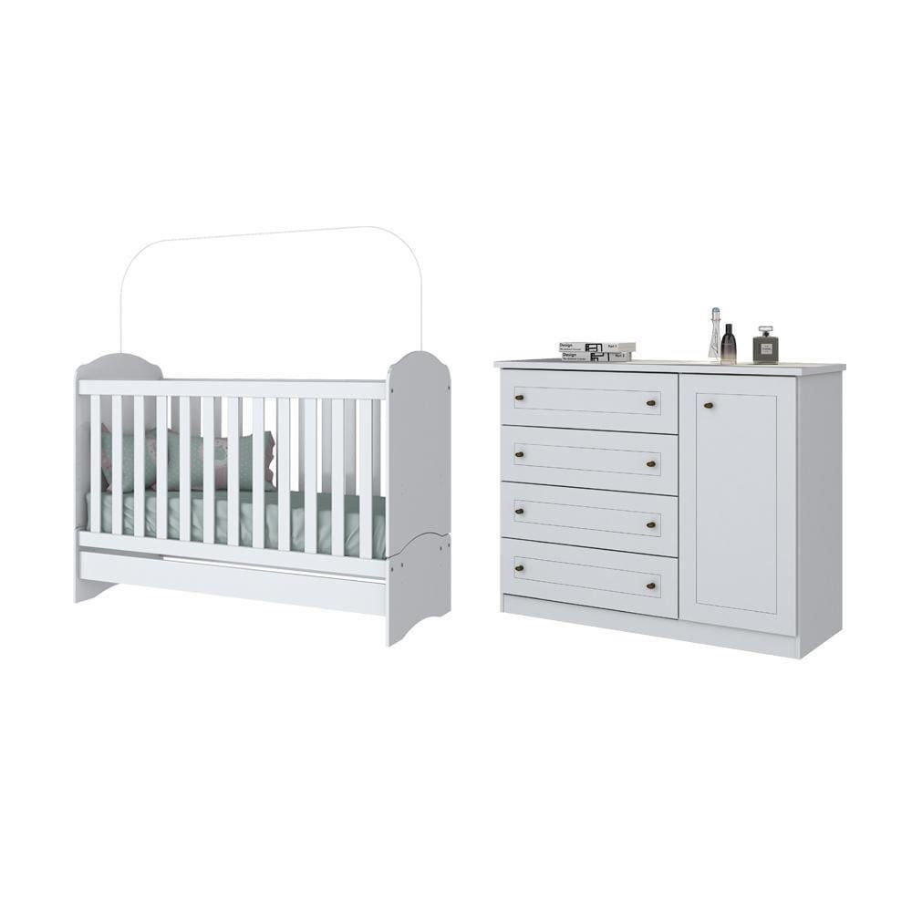 Jogo de Quarto com Cômoda Americano e Berço Bala de Menta - FdECOR