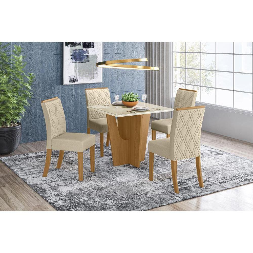 Jogo de Mesa Vértice 900 e 4 Cadeiras Vita Nature/Linho - FdECOR