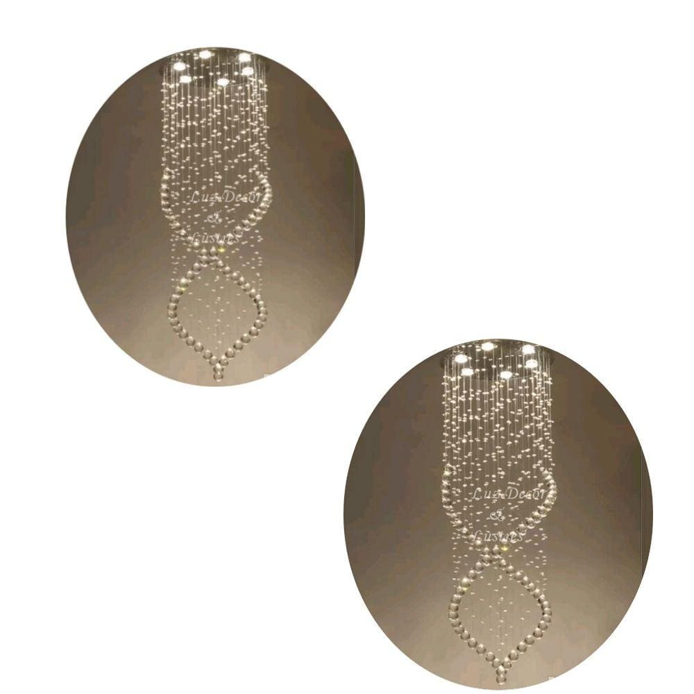 Kit 2 Lustres Grande Espiral Duplo Cristal K9 40CM Diâmetro