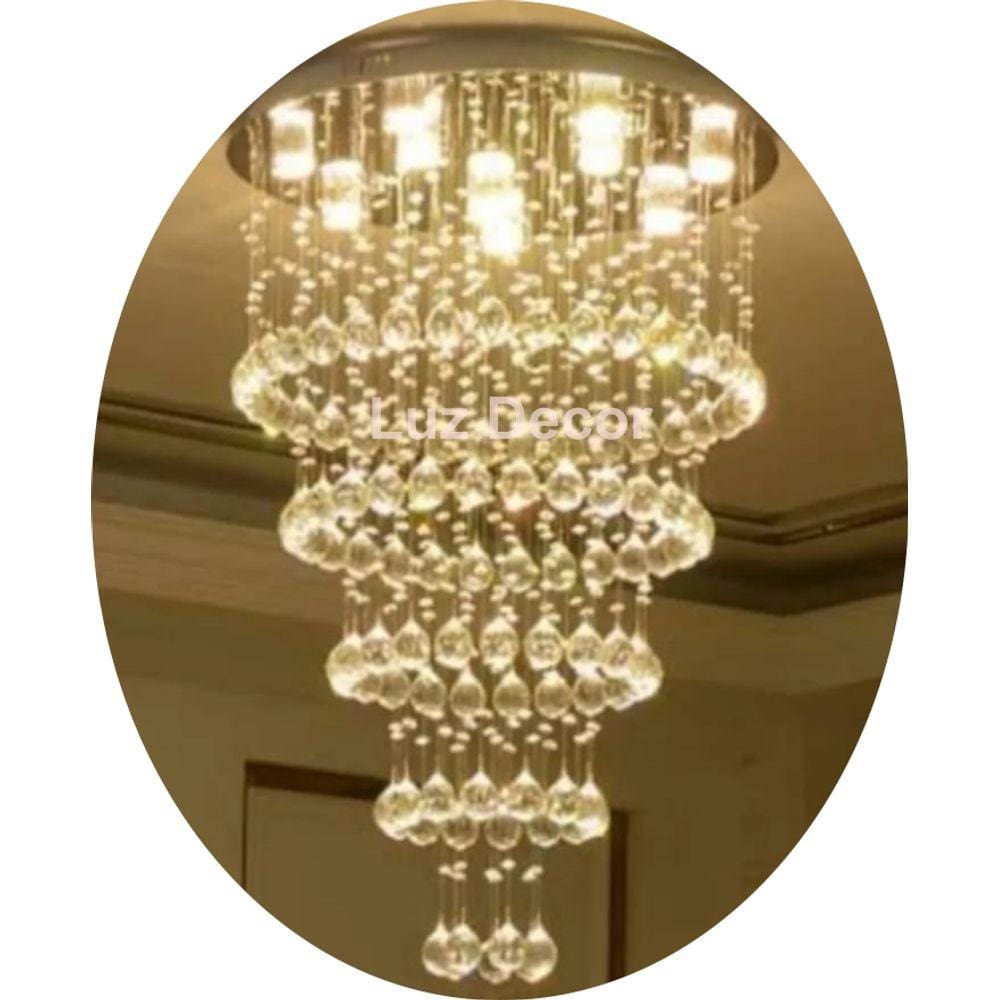 Lustre De Cristais Para Hall Com Base De Inox Espelhado 50CM