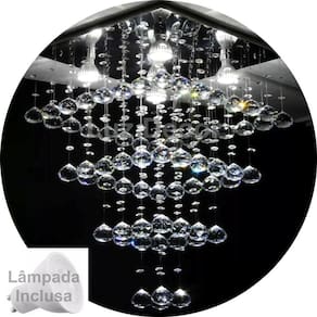 Lustre De Cristal Base De Inox 38x38cm Para Vão De Escada
