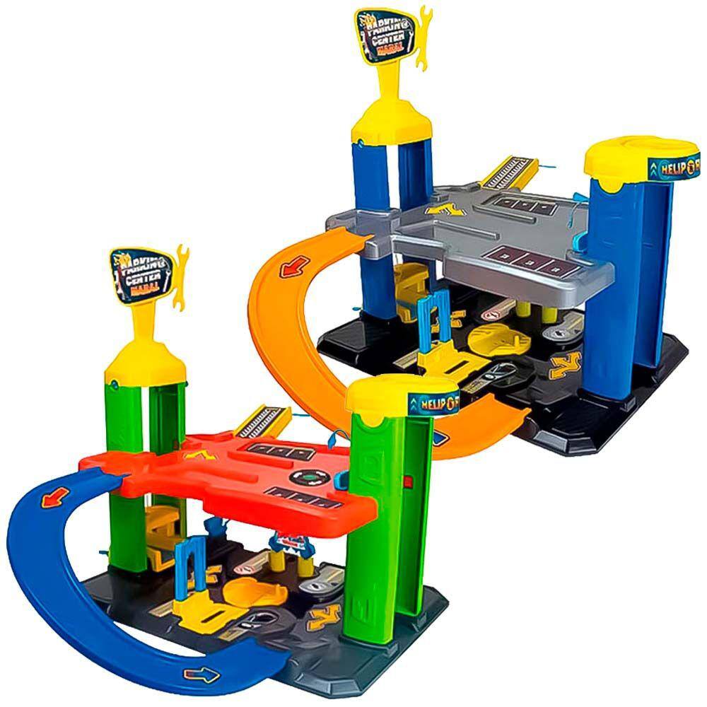 Pista Infantil Parking Center 2 Níveis Elevador Bomba de Gasolina Rampas Maral