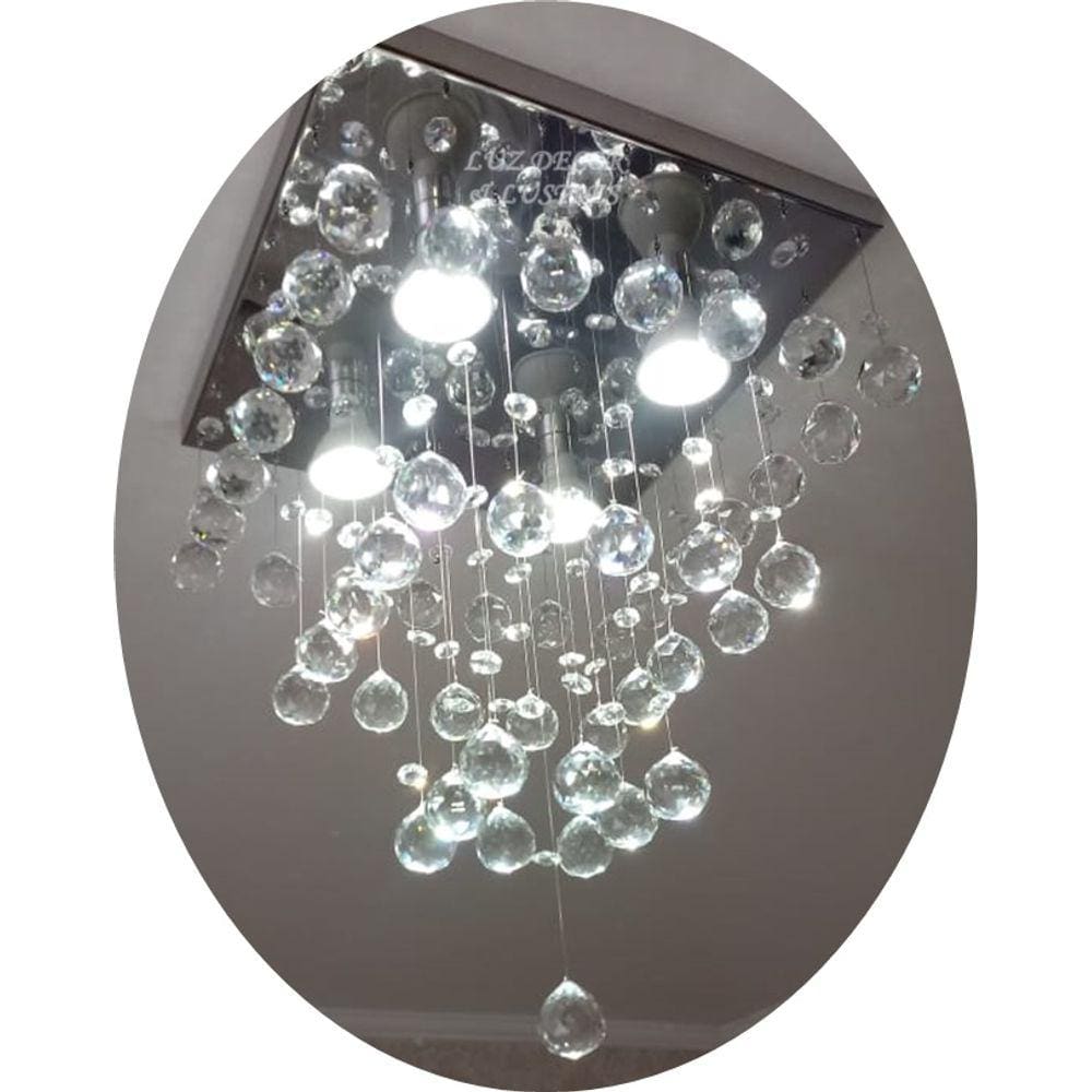 Lustre De Cristal De Alto Brilho Com Base inox 30x30cm