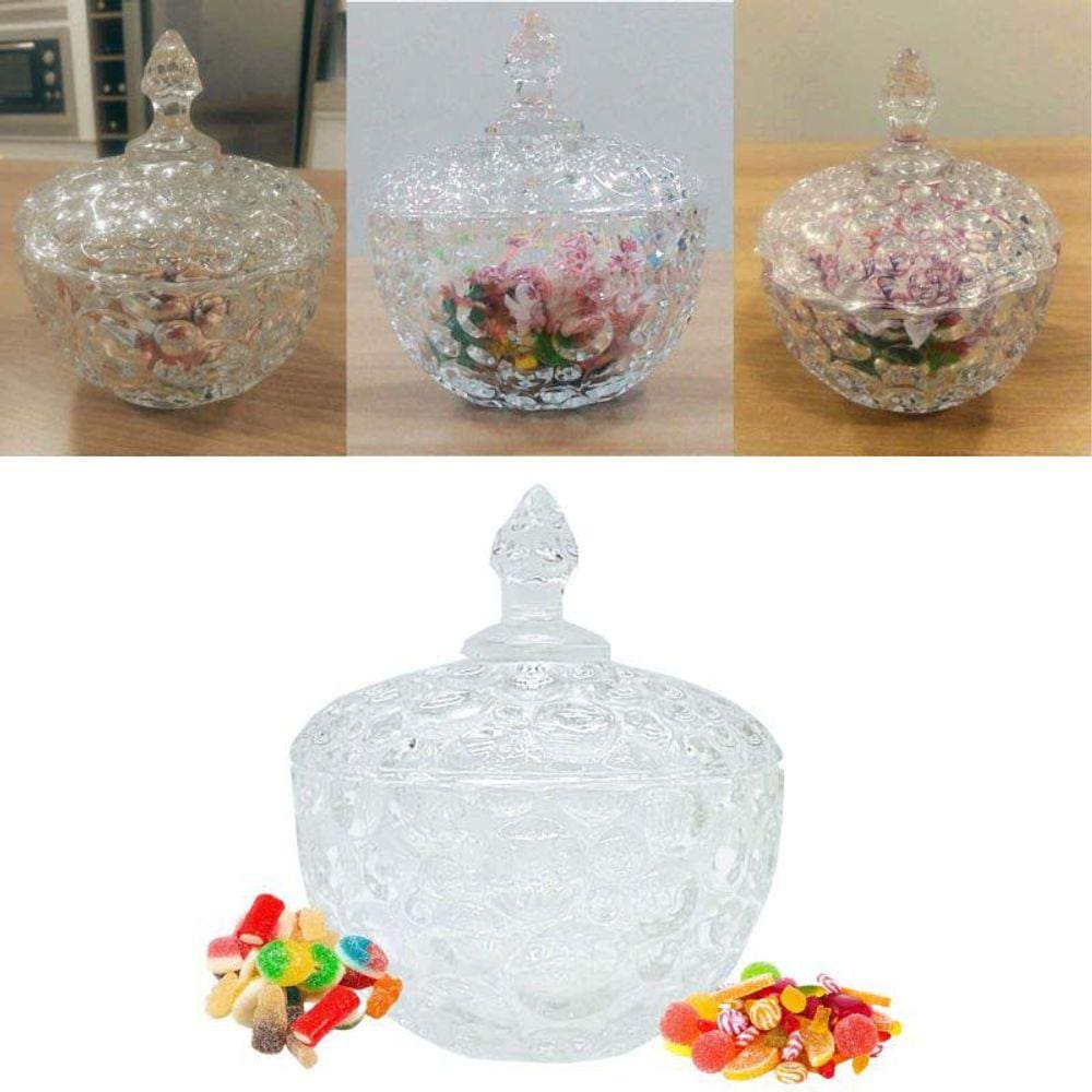 Potiche Bomboniere Decorativo Em Vidro Com Tampa Transparente Dagia