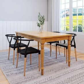 Conjunto Mesa Madeira Maciça 4 Cadeiras Wishbone Amarílis Yescasa Espresso Móveis Mel / Preto