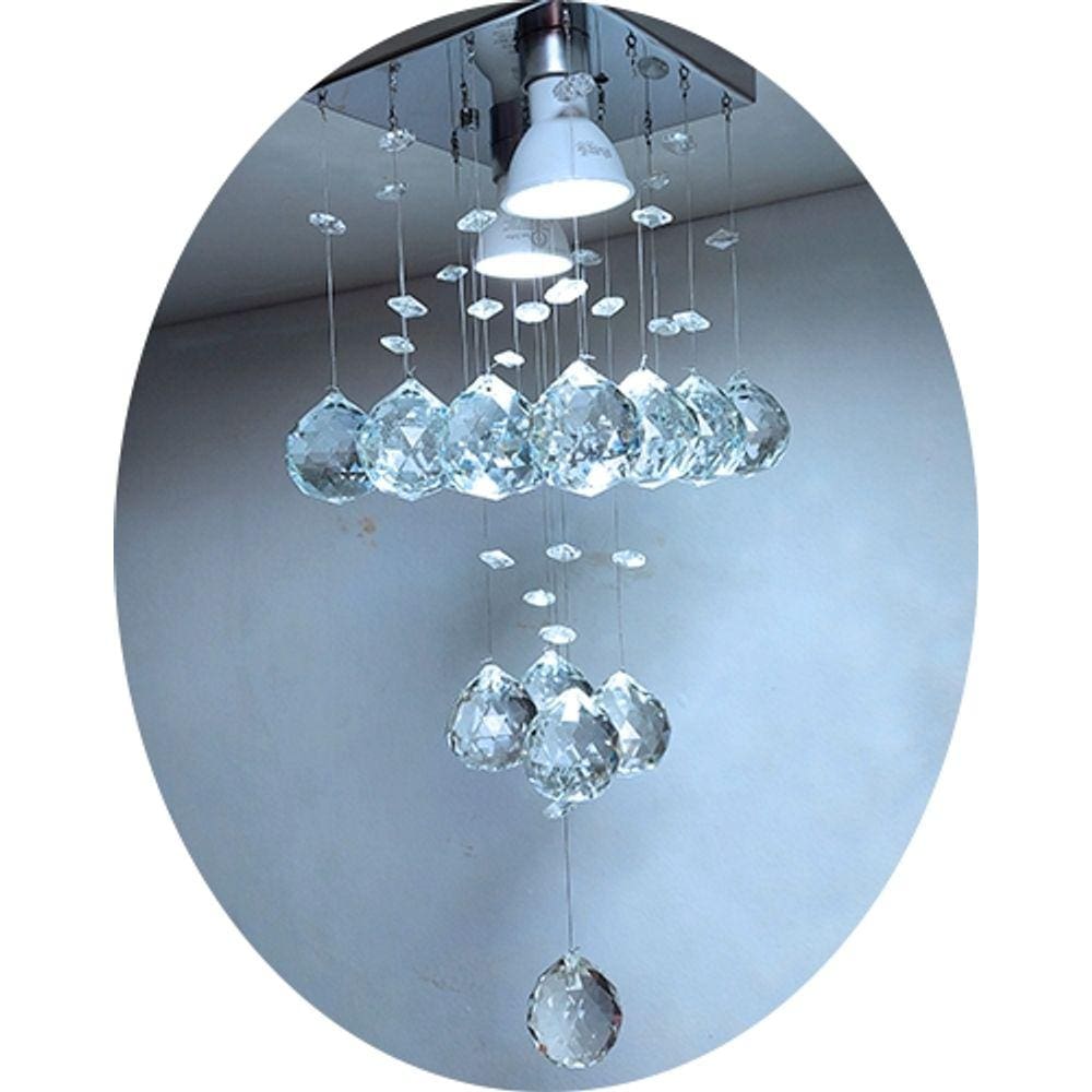 Luminária Em Cristais Com Base Espelhada Inox 14x14cm