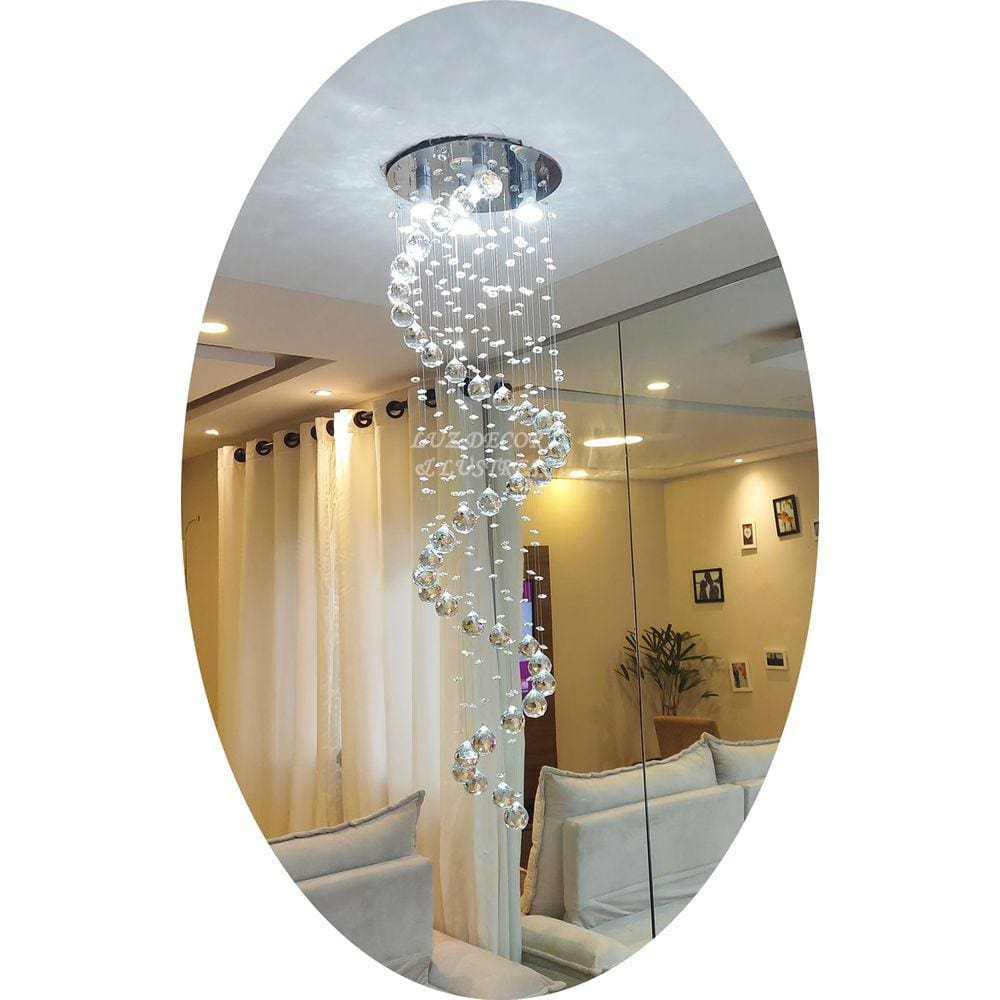 Lustre De Cristal Espiral Para Sala Base De Inox Espelhado