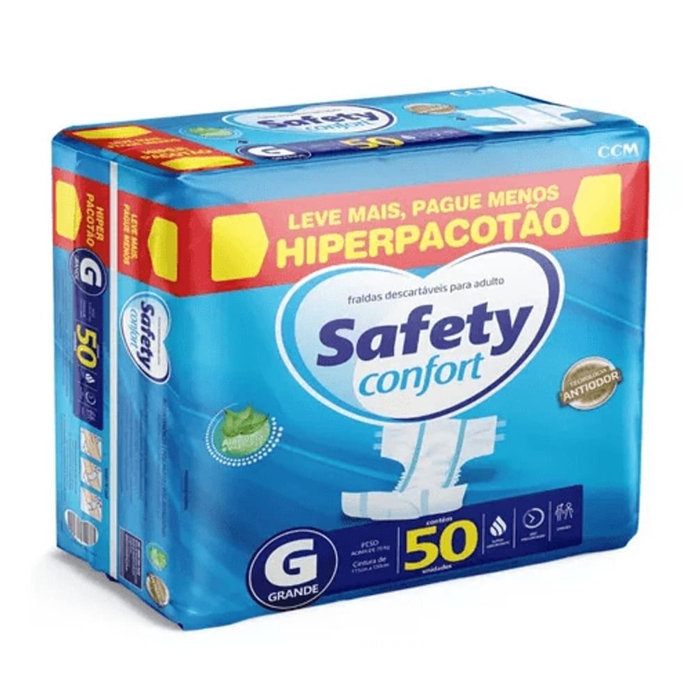 Fralda Geriátrica Safety Confort G C/50 Unidades 70+ Kg