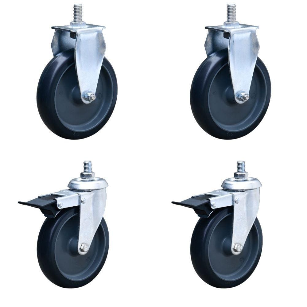 Kit c/ 4 Rodízios 2 fixo / 2 Giratória Rosca 75mm PVC Colson