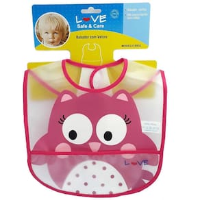Babador de Plástico Com Bolso Love Coruja