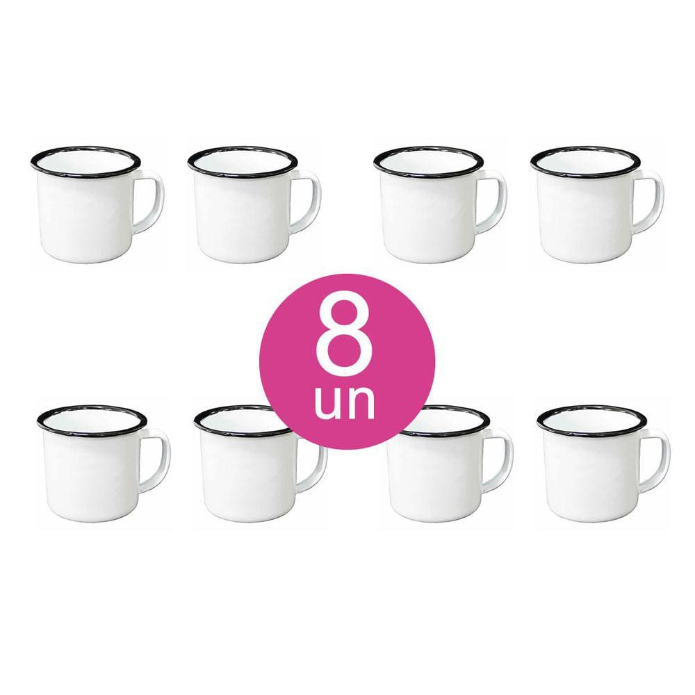 8un CANECA ESMALTADA TRADICIONAL BRANCA 600ml café xícara