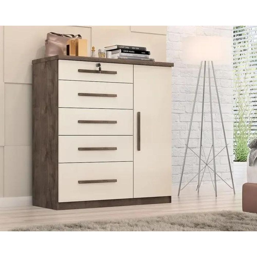 Cômoda Lívia 5 Gavetas 1 Porta