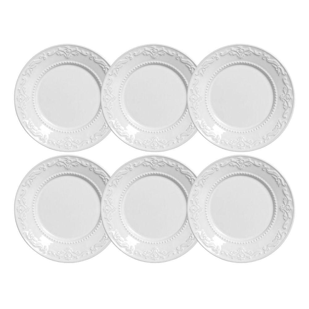 Jogo de Prato Sobremesa Porto Brasil Cerâmica Acanthus Kit 6