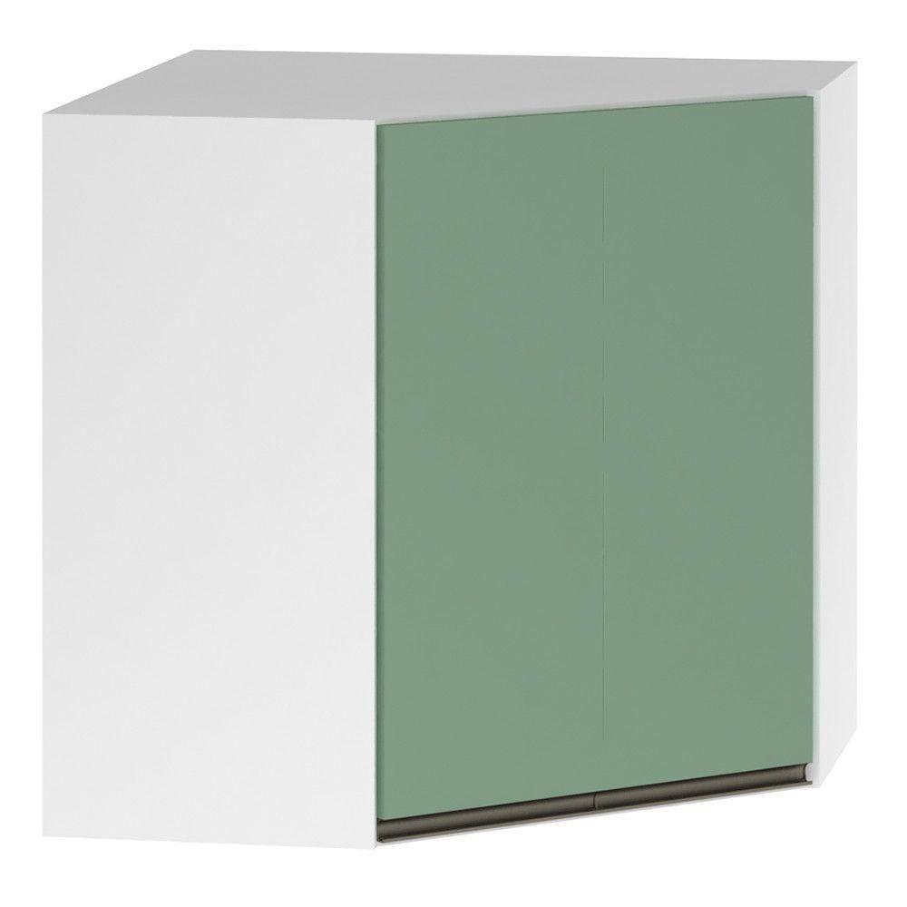 Armário Canto Diagonal 2 Portas Branco Polar C/Verde