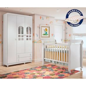 Quarto De Bebê Berço Roupeiro Infantil Branco
