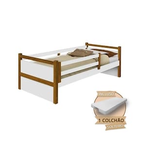 Cama Infantil Com Colchão Solteiro Bianca Divaloto - Branco/Amêndoa - Branco