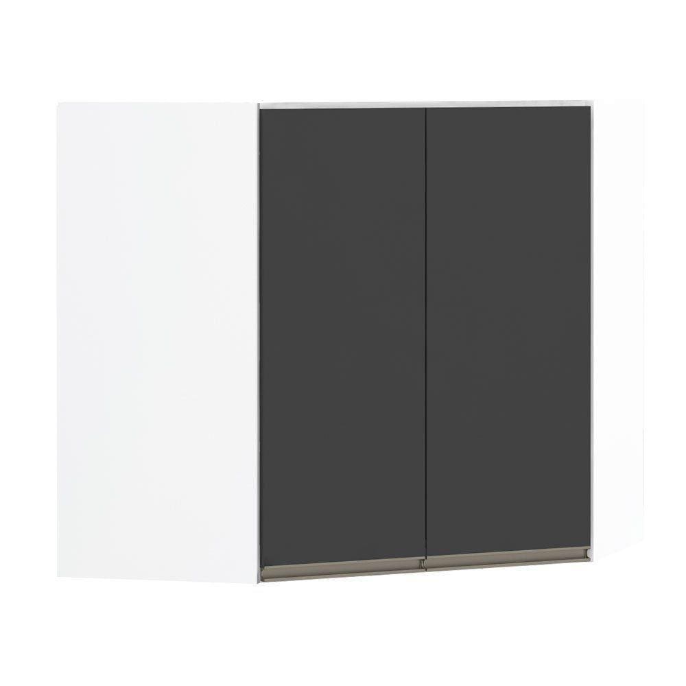 Armário Canto Diagonal 2 Portas Branco Polar C/Preto