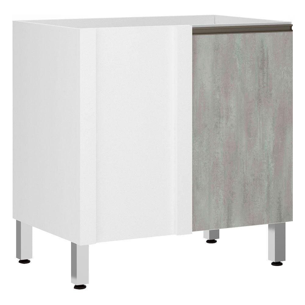 Balcão Sem Tampo Canto Reto 80cm Branco Com Concreto