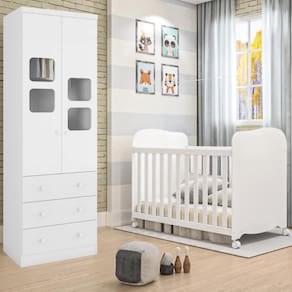 Quarto de Bebê Completo Berço Americano Uli Guarda Roupa Uli 2 Portas Peroba