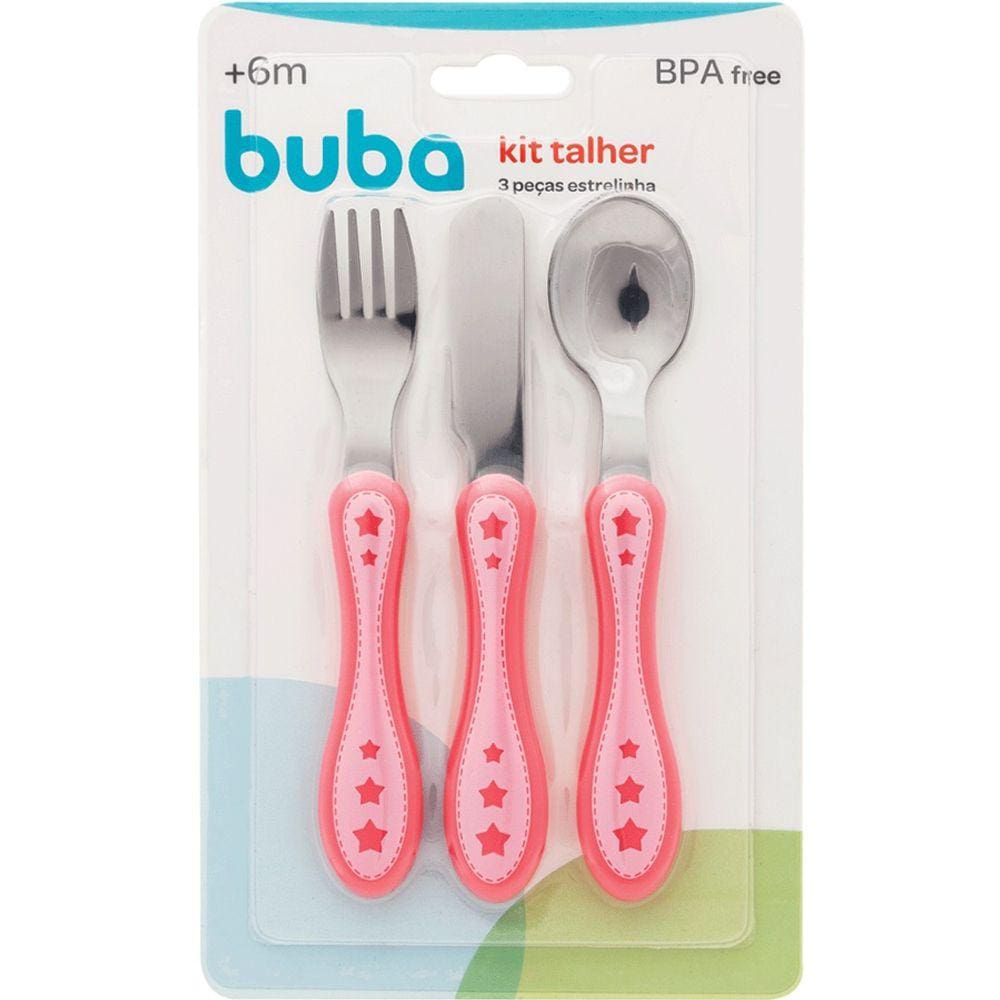Talher infantil Inox 3 pçs Estrelinha Buba Rosa