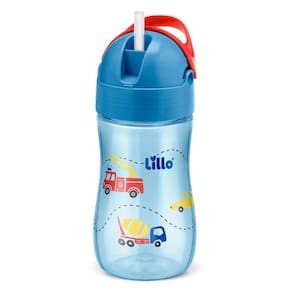 COPO GARRAFA COM CANUDO SILICONE RETRÁTIL LILLO 12+ Azul Carro