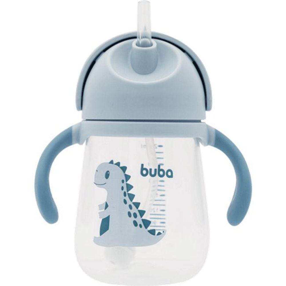 COPO CANUDO SILICONE DINOSSAURO BUBA - 240ML Azul