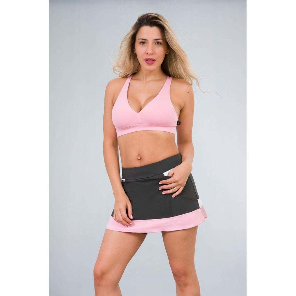 Short Saia Fitness Cinza e Rosa Blitz