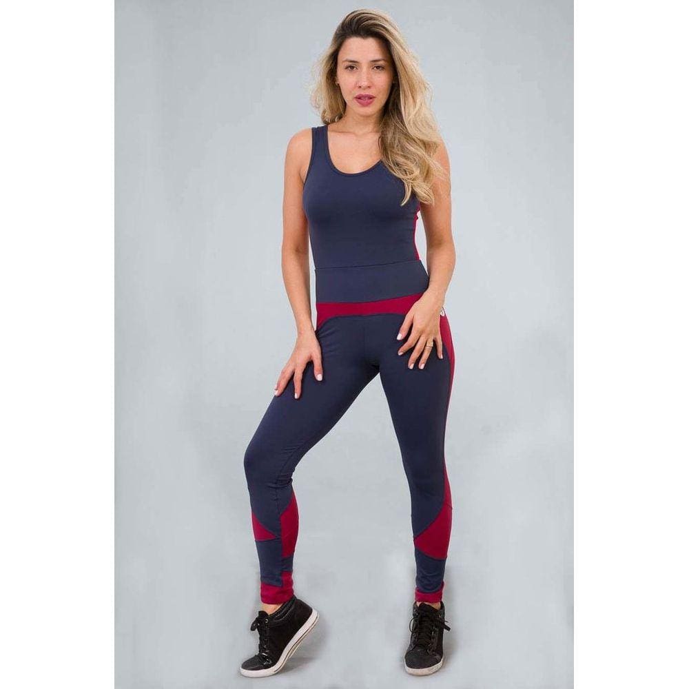 Macacão Fitness Azul Marinho Vinho Marella