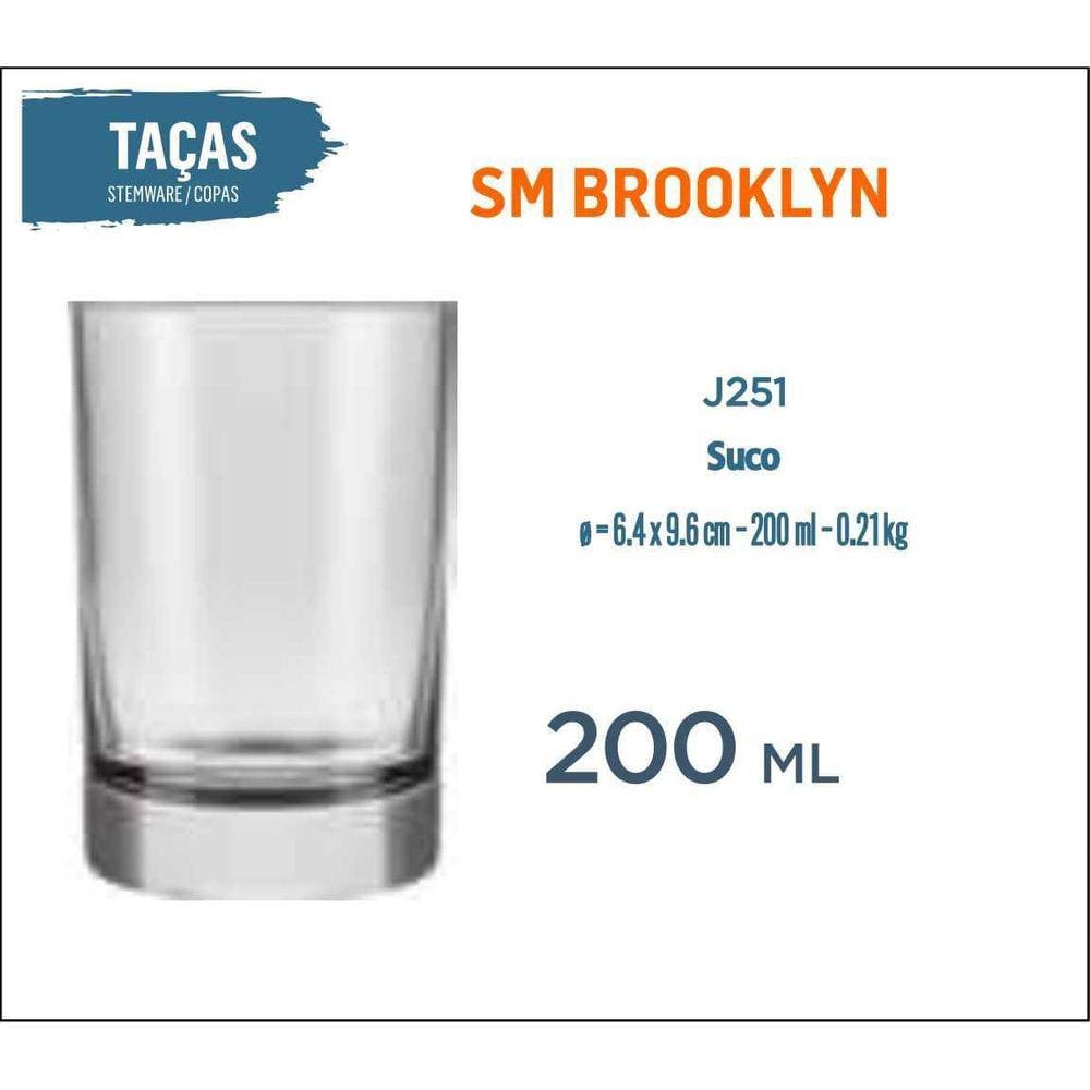 06 Copos Brooklyn 200Ml Água Refrigerante Suco Batida