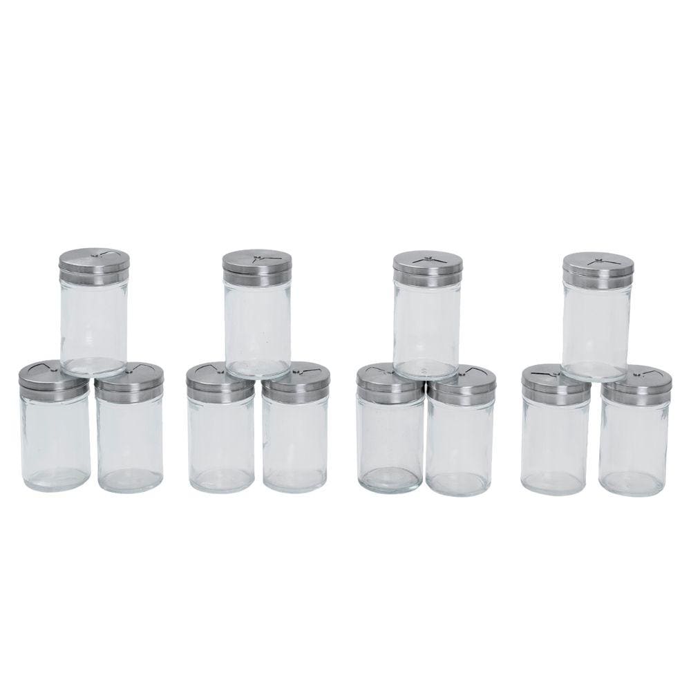 Kit 12 Porta temperos com tampa giratória inox e vidro 90ml - Mozcada