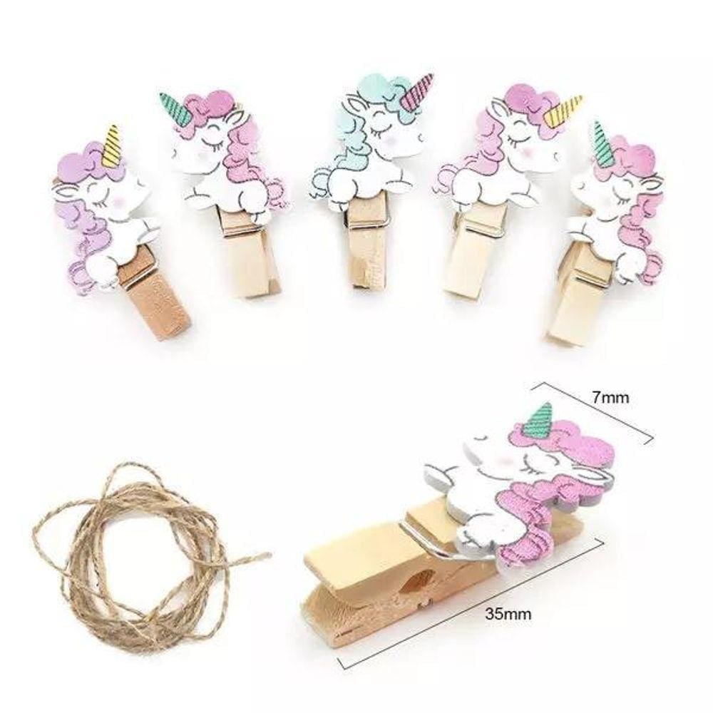 Kit Com 10 Mini Prendedor Unicórnio De Madeira 3.2Cm