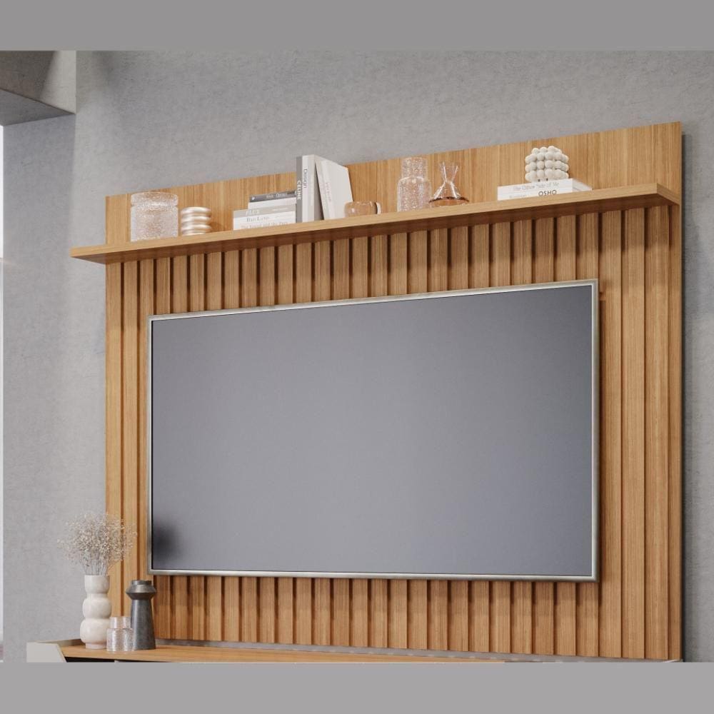 Painel Ripado para TV até 70 Polegadas Trend 1 Prateleira MDF Nature