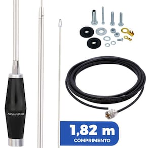 Antena Px Inox Mini Maria Mole 1,40m Alongador 40cm Cabo 5,5m Parafusos Anti-furto