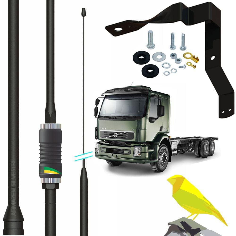 Antena Px Bobinada 100w Canarinho Black Suporte Parabrisa Motorista Volvo Vm Parafusos
