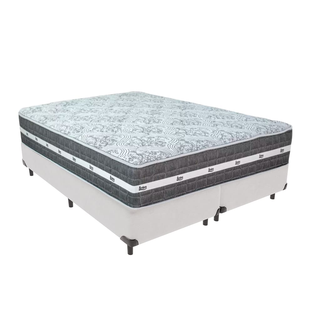 Cama Box Branco e Colchão King Black Grafit Anjos