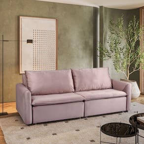 Sofá Cama Retrátil e Reclinável 4 Lugares 225cm em Veludo com Molas Greta Yescasa Rosa