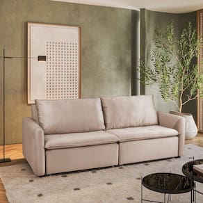 Sofá Cama Retrátil e Reclinável 4 Lugares 225cm em Suede com Molas Greta Yescasa Castor