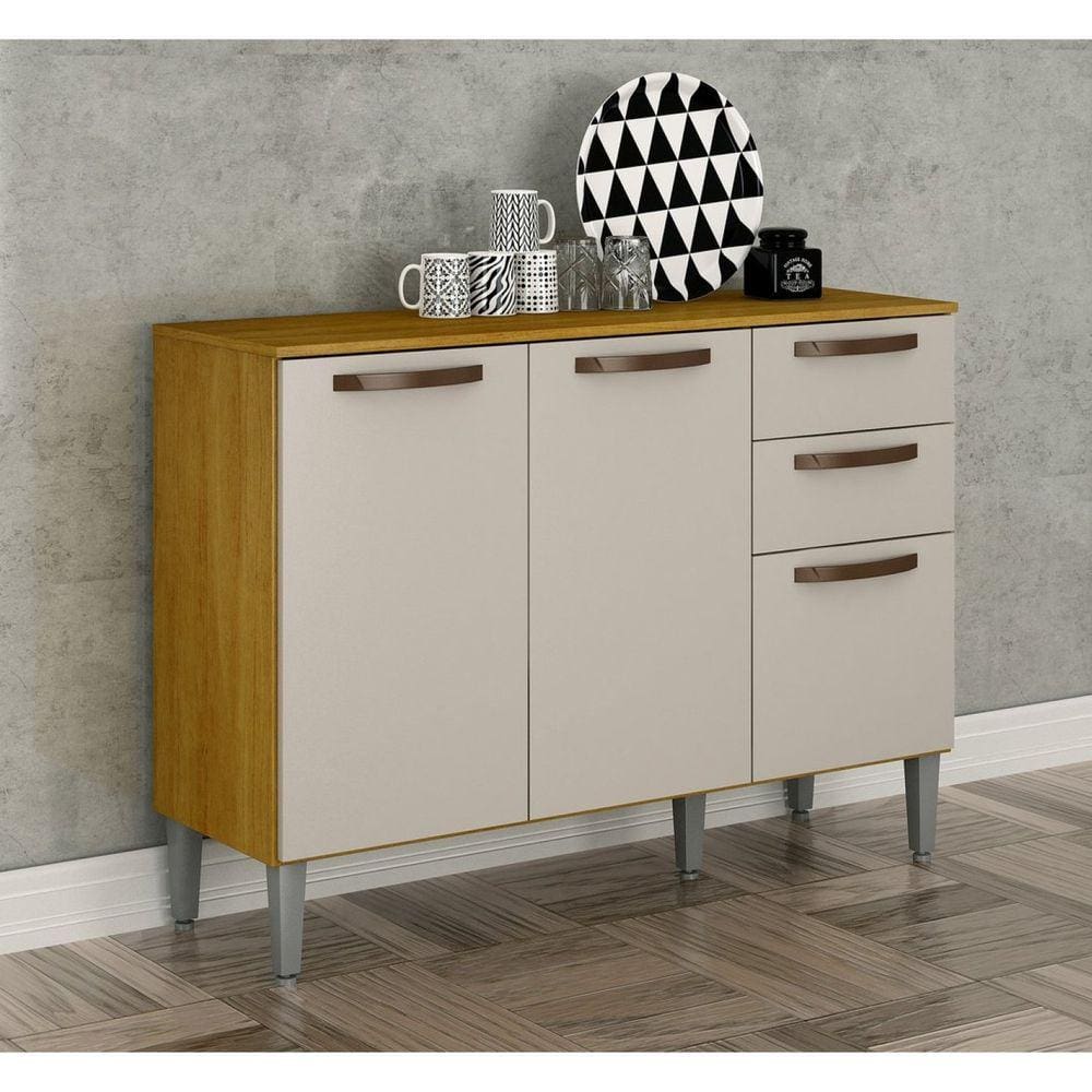 Balcão 3 Portas 2 Gavetas Melissa Cinamomo/Off White