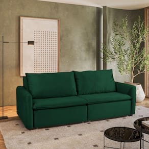 Sofá Cama Retrátil e Reclinável 4 Lugares 225cm em Veludo com Molas Greta Yescasa Verde