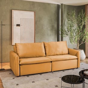 Sofá Cama Retrátil e Reclinável 4 Lugares 225cm em Veludo com Molas Greta Yescasa Amarelo