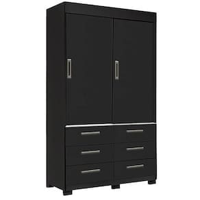 Guarda Roupa Buzios Sem Espelho Solteiro 2 Portas 6 Gavetas Rud Rack Cor Preto