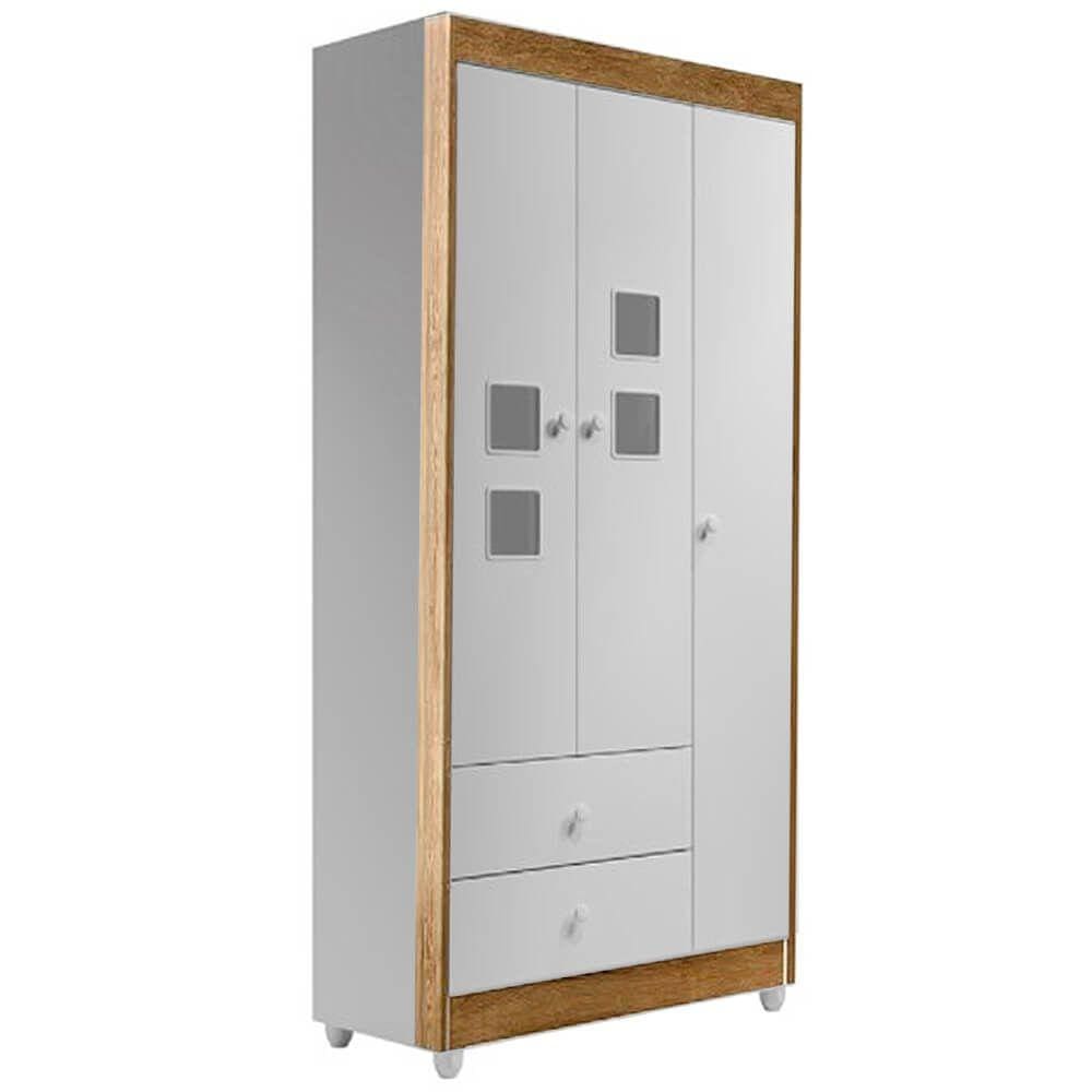 Guarda Roupa Life 3 Portas 2 Gavetas Infantil Tigus Cor Branco Ipe