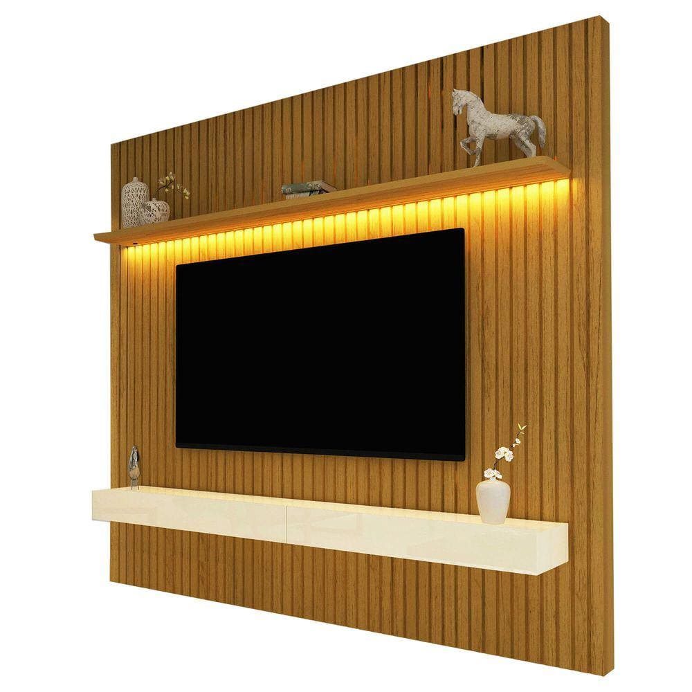 Painel Nobre Com Nicho 185cm para TV até 75 Polegadas com LED Gelius Naturale Off White