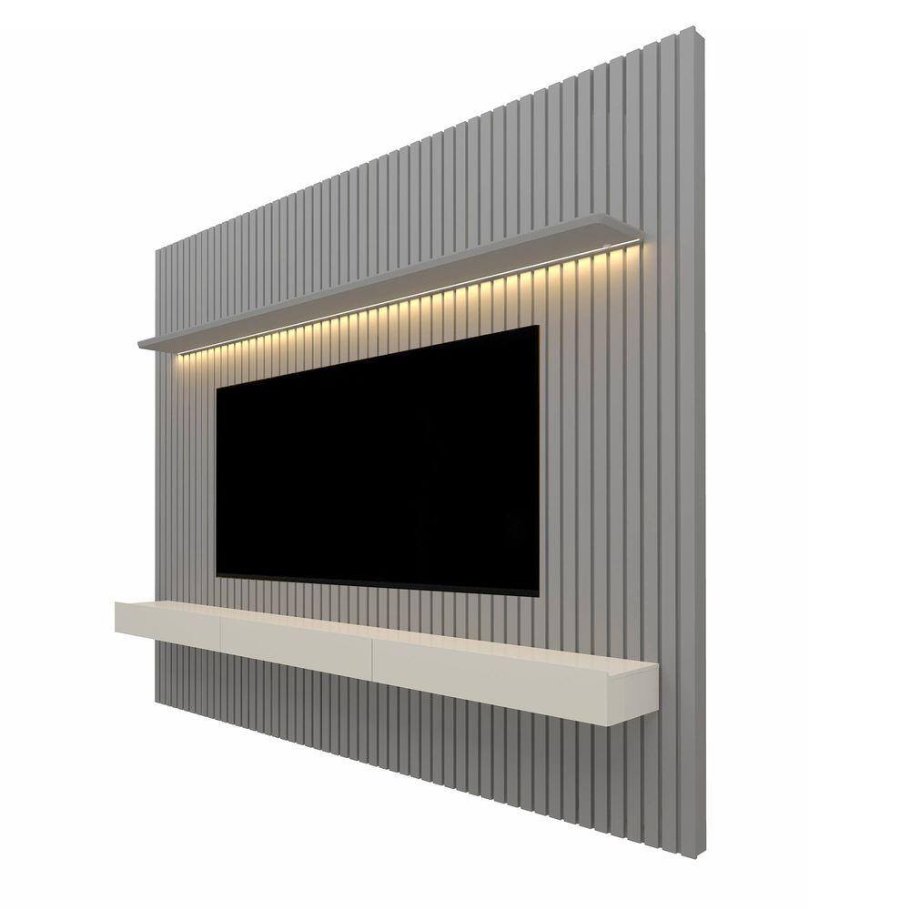 Painel Nobre Com Nicho 230cm para TV até 85 Polegadas com LED Gelius Cor Cinza Off White