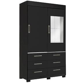 Guarda Roupa Buzios Com Espelho Solteiro 2 Portas 6 Gavetas Rud Rack Cor Preto