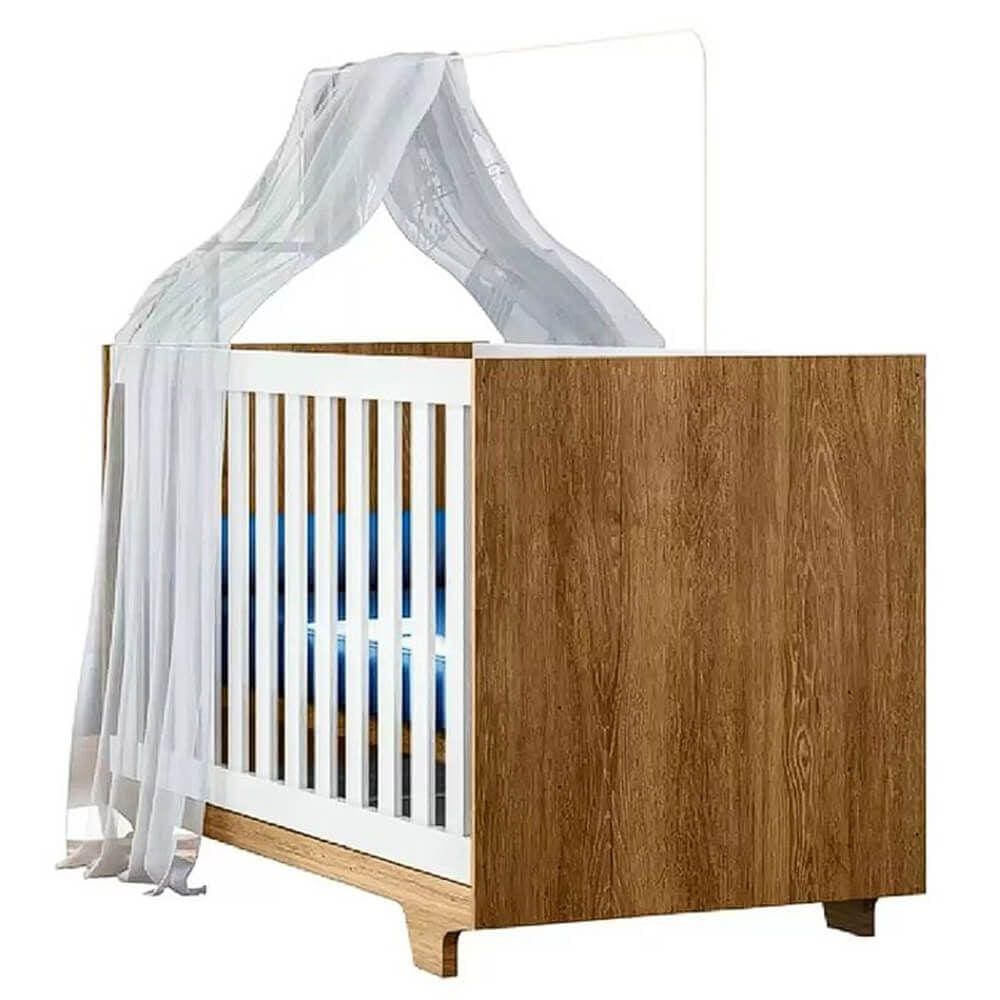 Berço Life Mini Cama 100% MDF Tigus Cor Branco Amadeirado