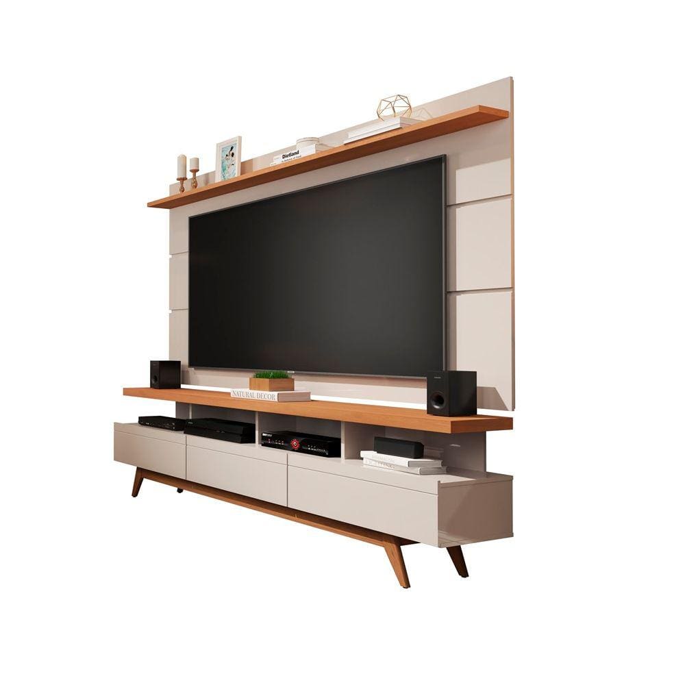 Rack C/ Painel Vivare 1.8 Wood Off White/Nature - Germai Móveis